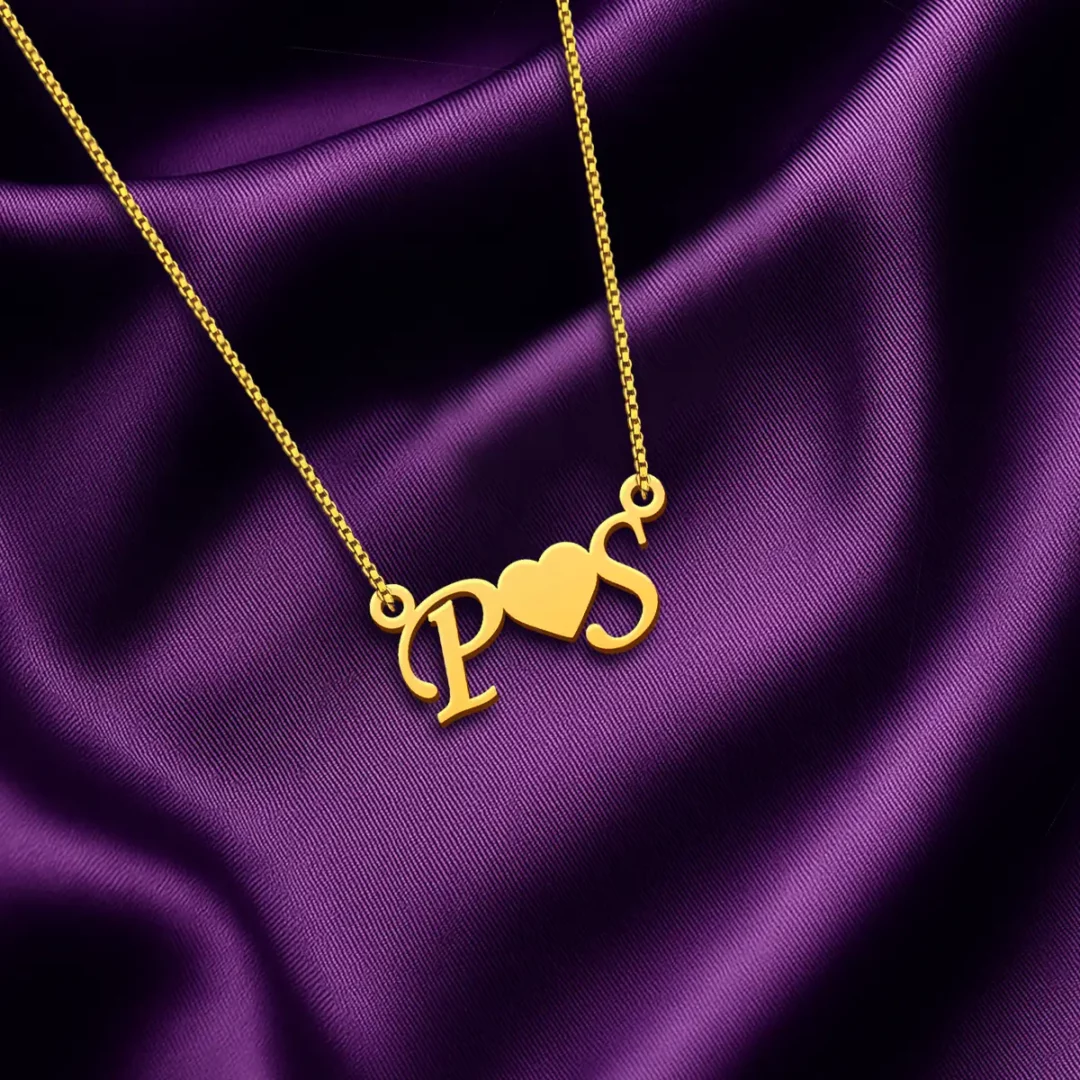 Heart Initials Couple Name Necklace
