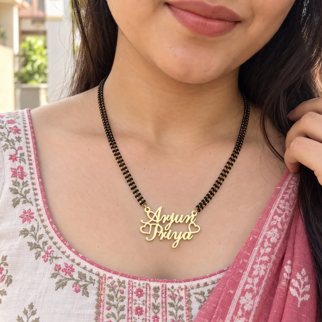 Crown Heart Style Couple Name Necklace - 1