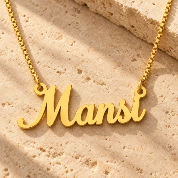 Personalized Simple Name Necklace on a rough stone surface
