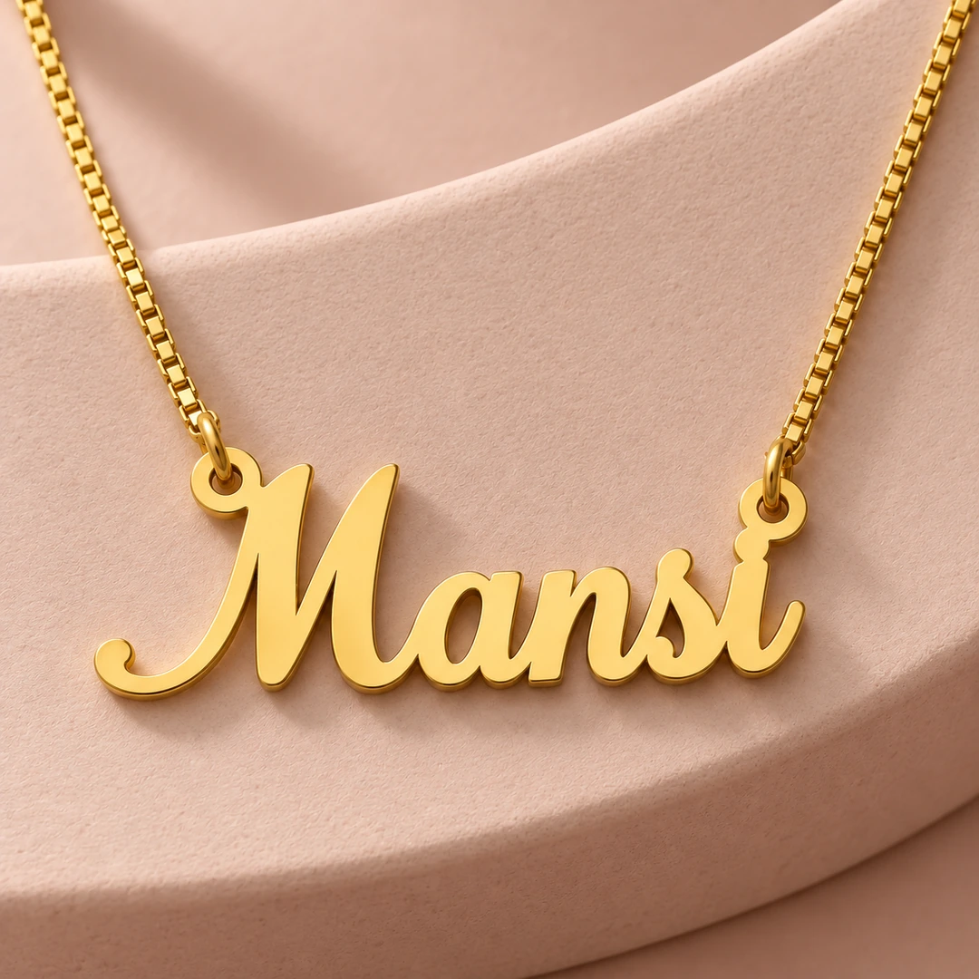 Personalized Simple Name Necklace - On a pink display Personalized Simple Name Necklace on a pink display