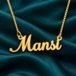 Personalized Simple Name Necklace on dark green fabric