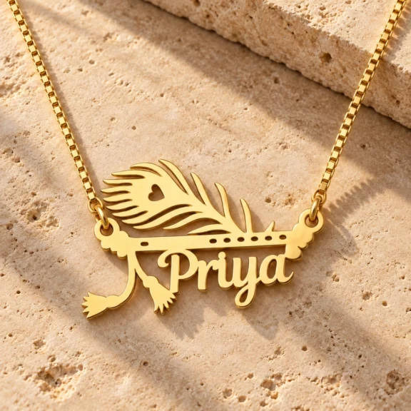 Mor Pankh Personalized Name Pendant on a rough stone surface