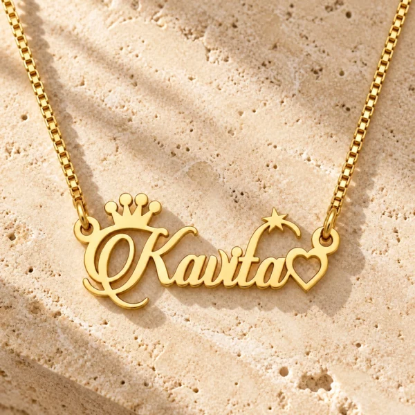 Special Style Name Necklace with original chain on warm travertine product display