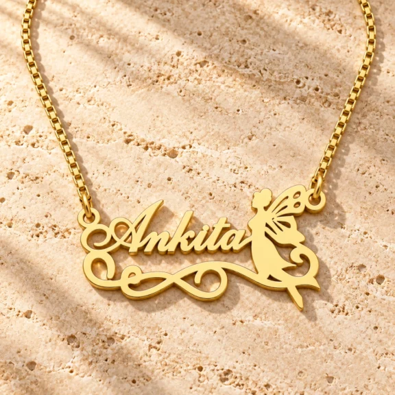 Fairy Angel Name Pendant on a rough stone surface