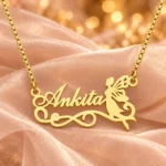Fairy Angel Name Pendant on peach fabric