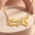 Fairy Angel Name Pendant on a pink display