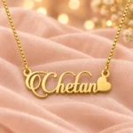 Stylish Heart Name Necklace on peach fabric