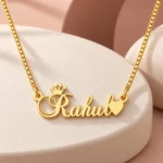 Crown With Heart Name Necklace gold pendant with original box chain on ceramic arch setting