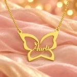 Butterfly Custom Name Necklace necklace on blush organza surface