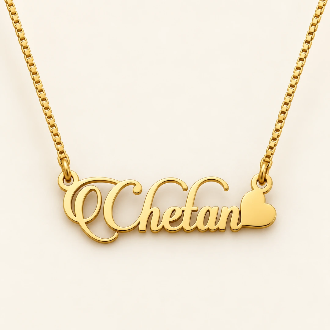 Stylish Heart Name Necklace - On an cream background Stylish Heart Name Necklace on an cream background
