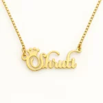 Gold cursive Shruti crown name necklace with box chain - Clean Ivory
