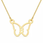 Butterfly Shape Letter Pendant with a chain on a white background