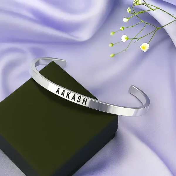 Men And Women Silver Adjustable Name Kada