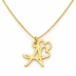 Double Heart Letter Pendant with a chain on a white background