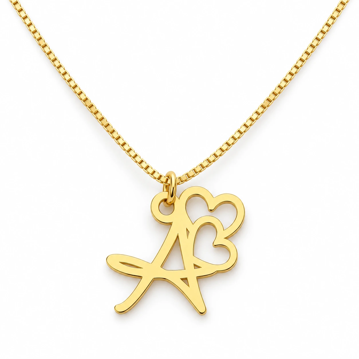 Double Heart Letter Pendant - With a chain on a white background Double Heart Letter Pendant with a chain on a white background