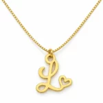 Curved Heart Letter Pendant with a chain on a white background