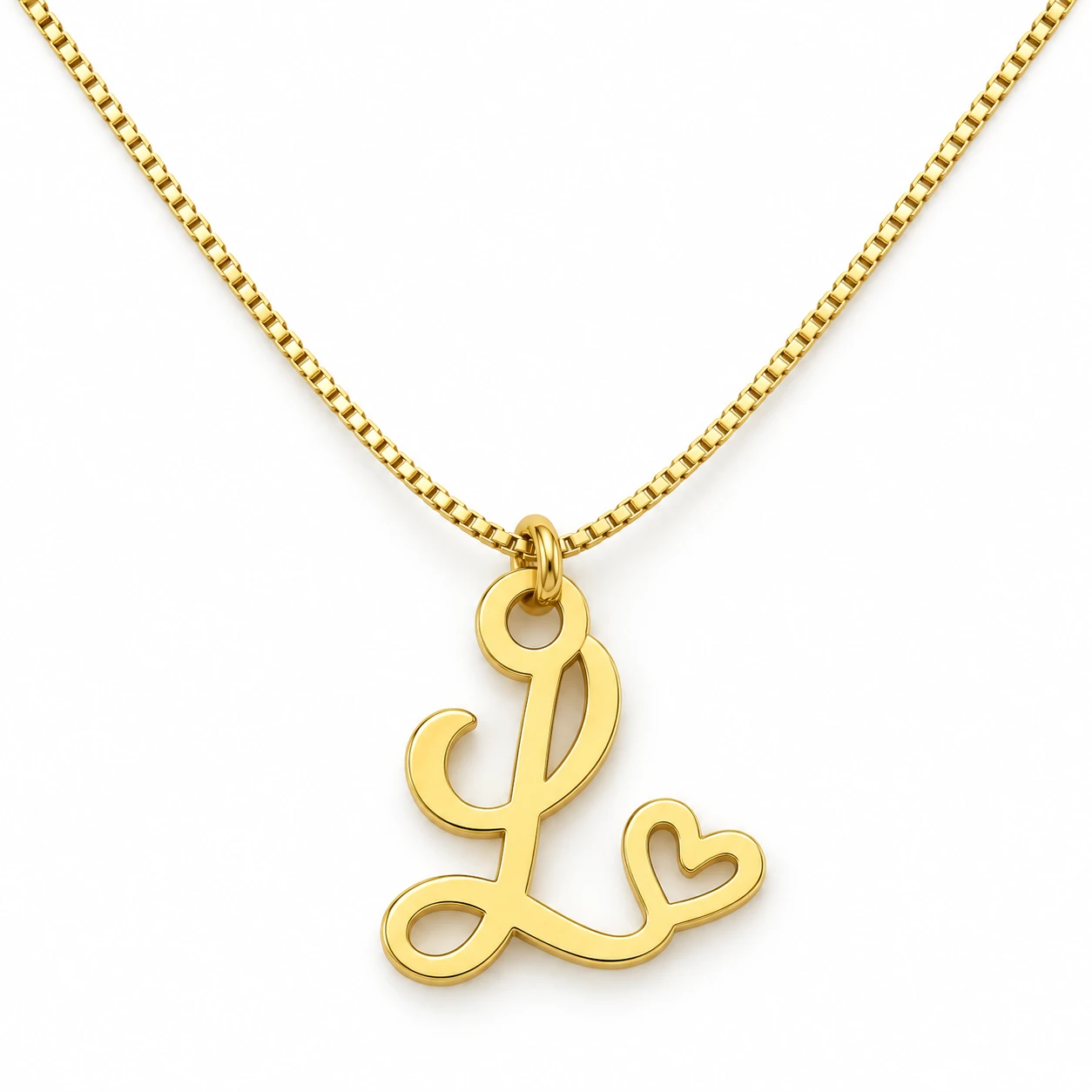 Curved Heart Letter Pendant - With a chain on a white background Curved Heart Letter Pendant with a chain on a white background