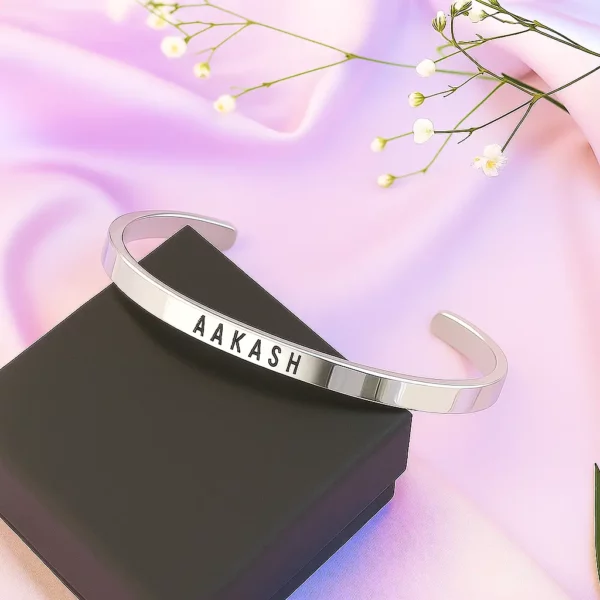 Men And Women Silver Adjustable Name Kada