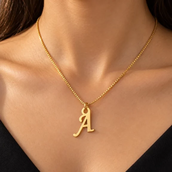 Stylish Letter Pendant worn on a fine chain