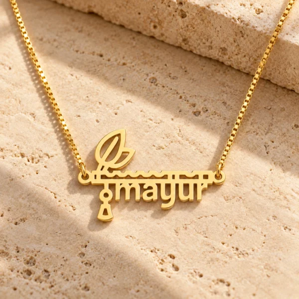 Flute Design Name Pendant product photography on textured stone