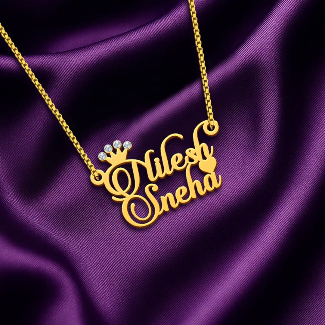 Diamond Couple Name Necklace Gift