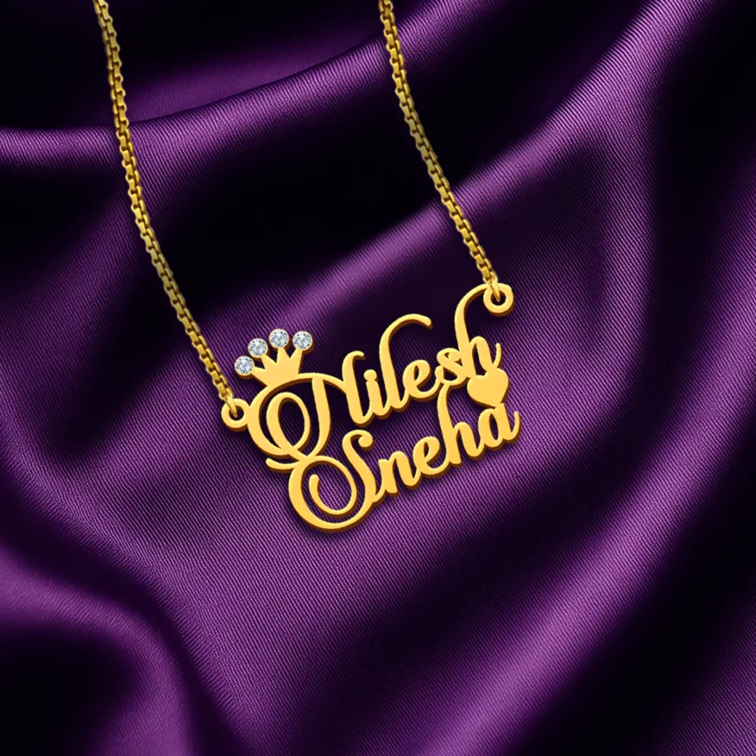 Diamond Couple Name Necklace Gift