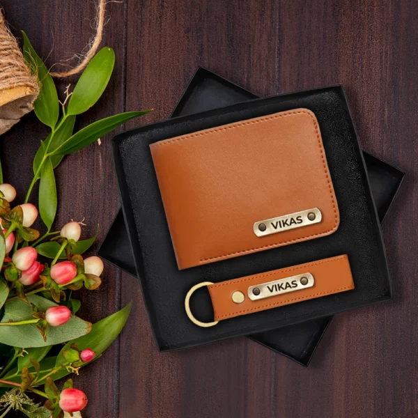 Tan Premium Wallet And Keychain Combo