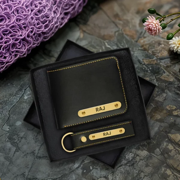 Black Premium Wallet And Keychain Combo