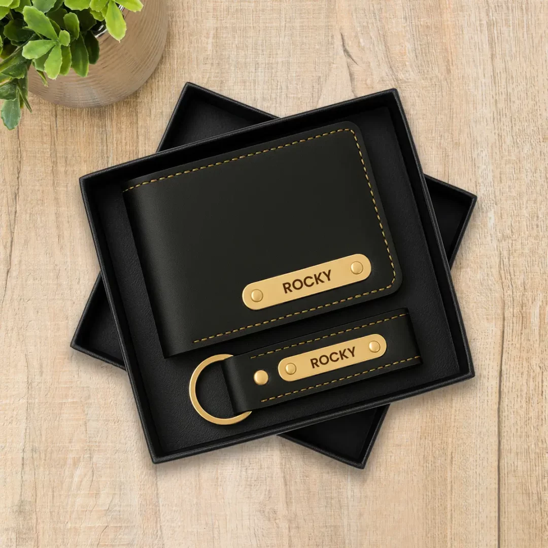 Black Premium Wallet And Keychain Combo