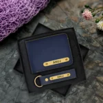 Navy Blue Premium Wallet And Keychain Combo