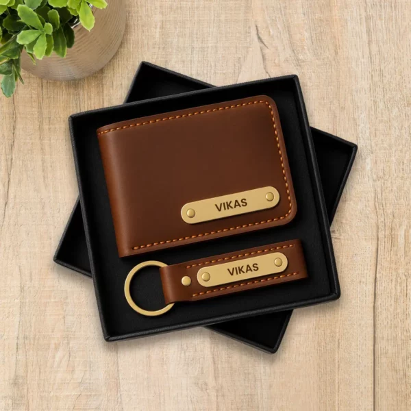 Brown Premium Wallet And Keychain Combo