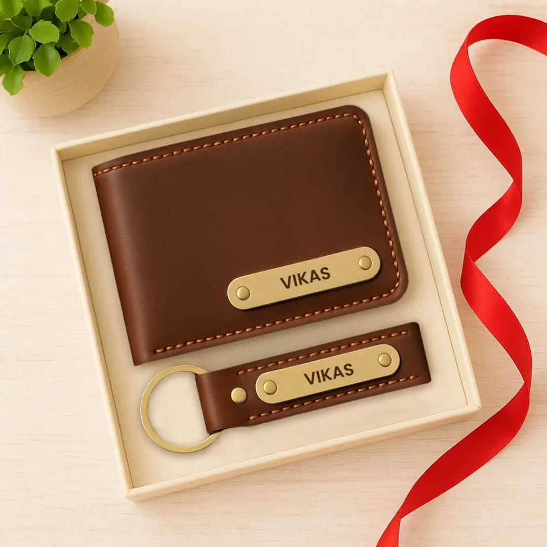 Brown Premium Wallet And Keychain Combo