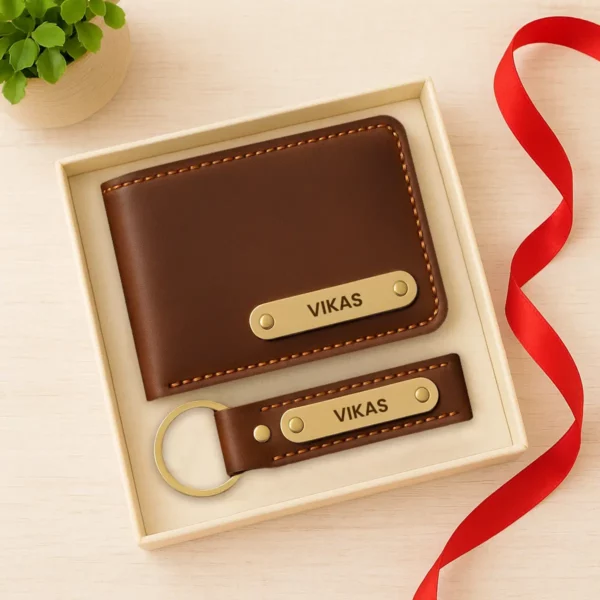 Brown Premium Wallet And Keychain Combo