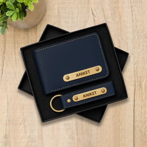 Navy Blue Premium Wallet And Keychain Combo