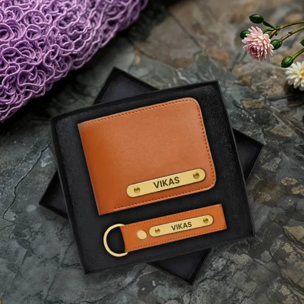 Tan Premium Wallet And Keychain Combo