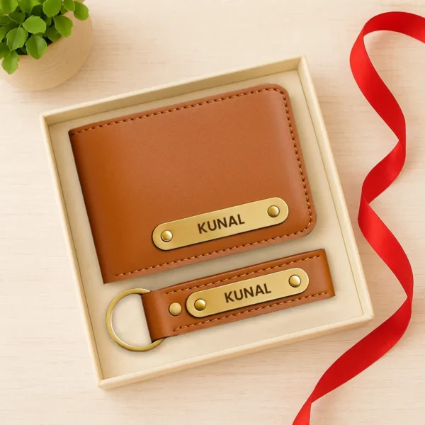 Tan Premium Wallet And Keychain Combo