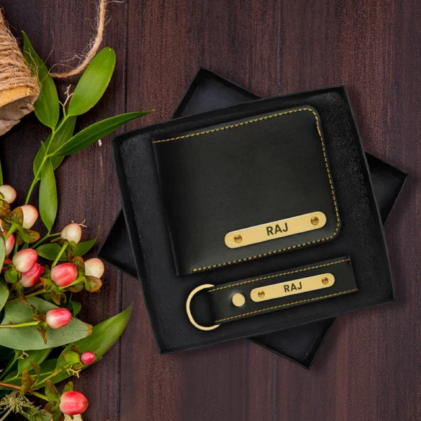 Black Premium Wallet And Keychain Combo