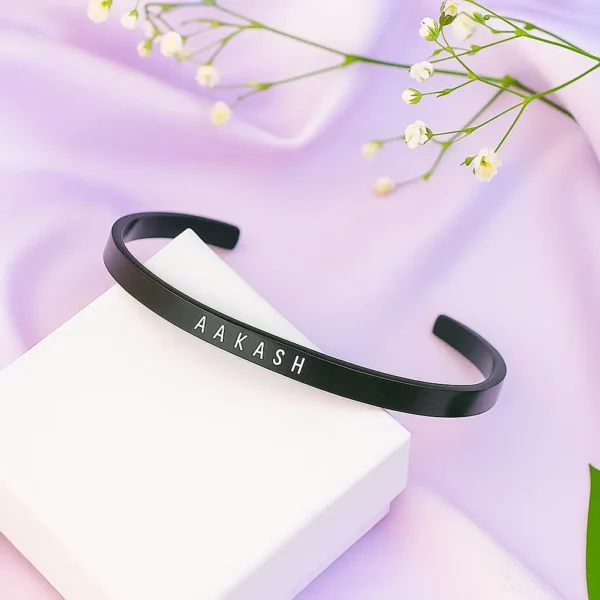 Black Personalized Engraved Name Bracelet