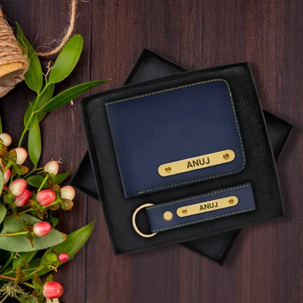 Navy Blue Premium Wallet And Keychain Combo