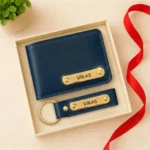 Navy Blue Premium Wallet And Keychain Combo