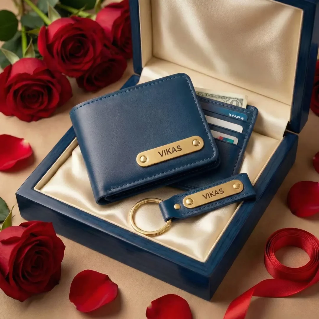 Navy Blue Premium Wallet And Keychain Combo - Zyka