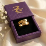 Personalized Engraved Couple Name Ring in a purple display box