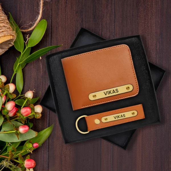 Tan Premium Wallet And Keychain Combo