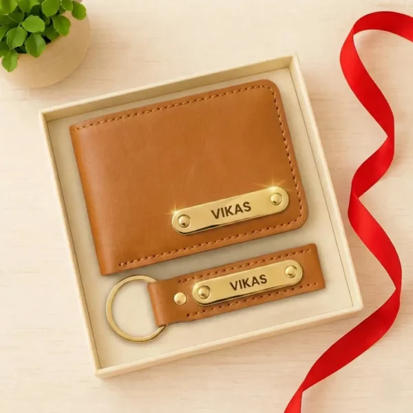 Tan Premium Wallet And Keychain Combo