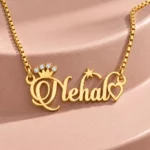 Sparkle Crown Name Necklace on a pink display