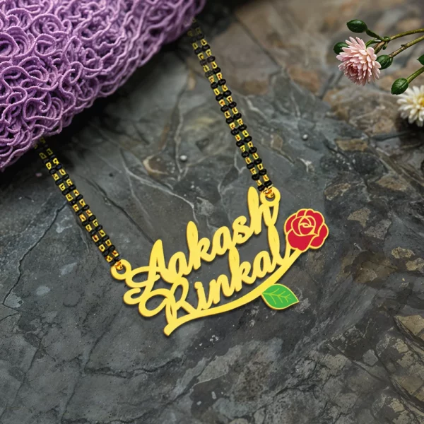 Romantic Rose Couple Name Necklace