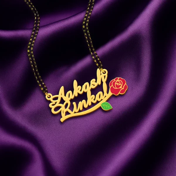 Romantic Rose Couple Name Necklace