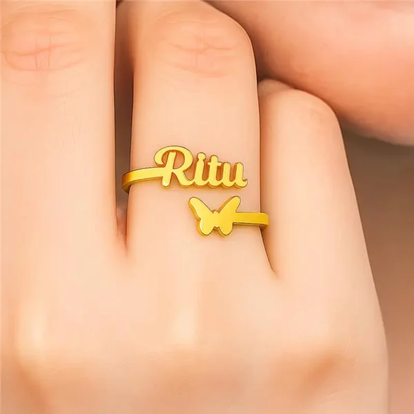 Custom Butterfly Name Ring
