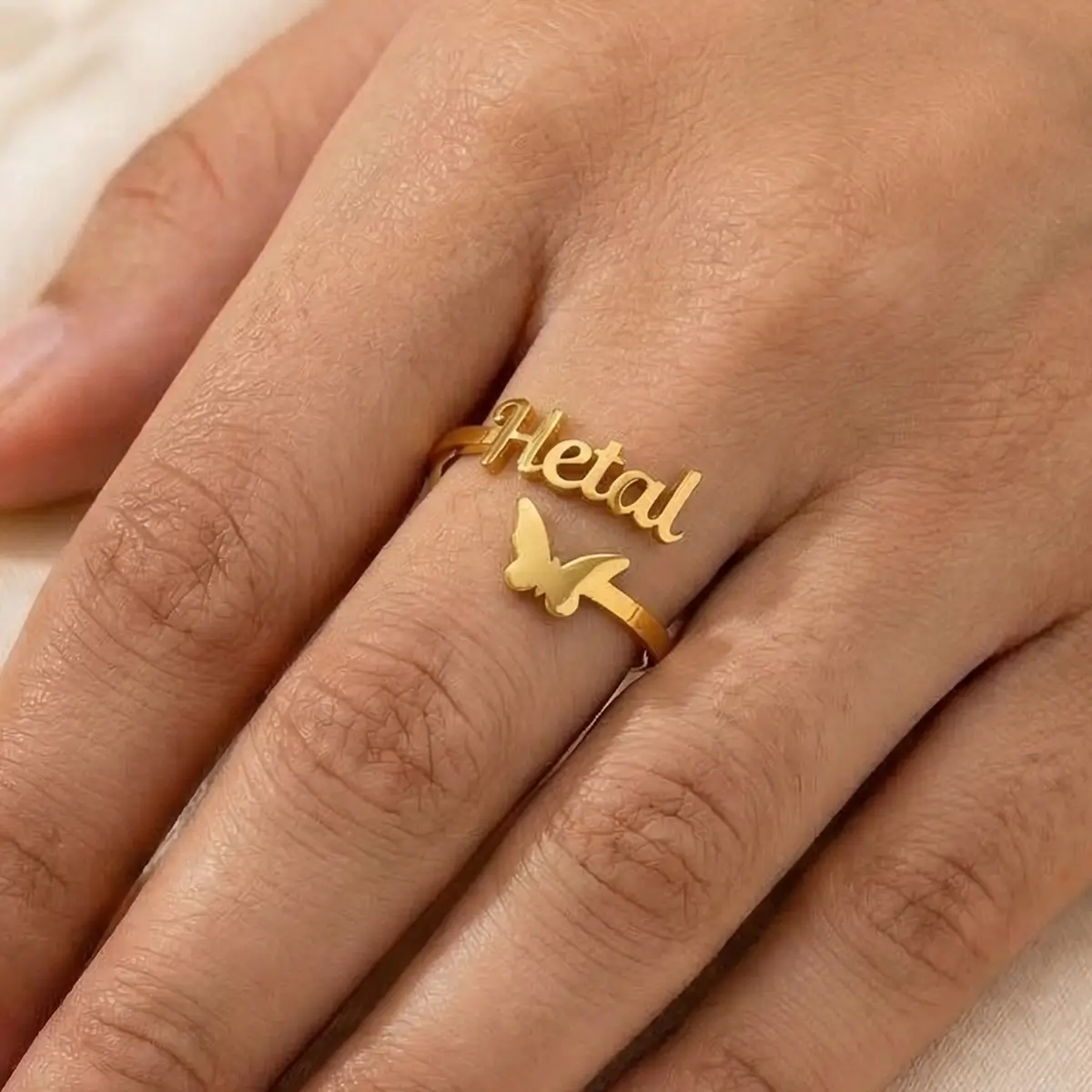 Custom Butterfly Name Ring