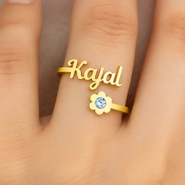Custom Diamond Flower Name Ring